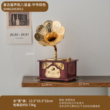 赟娅美式复古留声机摆件怀旧老物件创意音乐盒客厅书柜桌面氛围装饰品 复古留声机八音盒-中号棕色