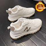 鸿星品牌运动鞋女2025秋季新款超火百搭防滑休闲女鞋软底轻便跑步小白鞋 D28-2白卡加绒棉鞋款 34