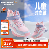 Skechers斯凯奇儿童绒绒靴男女童冬季防滑儿童加绒运动鞋中帮棉靴302527L 女童-鞋口加绒/粉红/薰衣草/PKLV 34