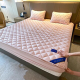 华夏希尔顿A类母婴级酒店全棉床笠加厚夹棉床罩单件席梦思床垫保护套防滑套 A类华夏希尔顿酒店床笠-粉色 150x200cm单床笠