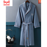 猫人（MiiOW）纯棉酒店浴袍吸水速干四季男女春夏秋冬情侣连体睡衣睡袍浴衣定制 海茵蓝(主图款) M  (衣长112，体重140斤内)