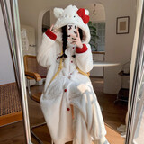TULX玉桂狗睡衣女秋冬季加厚珊瑚绒中长款睡袍浴袍三丽家居服两件套 CX-22055# 袍套+裤子 L 100-120斤【优质绒】