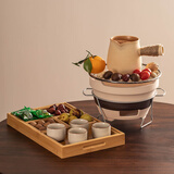 瓷牌茗茶具（cipaiming teaset）围炉煮茶家用全套配件罐罐茶煮茶壶室内炭火炉烤红薯 小条纹壶+炉架网盘+汝窑4杯 0.6L