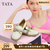 他她（TATA）通勤百搭乐福鞋春季新款方跟小皮鞋女单鞋WCPA1AA3 米白 35