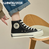 环球女鞋帆布鞋女鞋高帮2025新款夏季透气轻便学生小白鞋低帮黑色板鞋 经典黑色-高帮 37