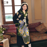 两三事黑色针织连衣裙女 2024秋冬季v领长款油画毛衣裙子纷繁之间 黑色（提花） XS