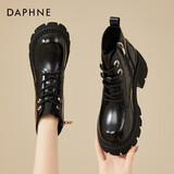 达芙妮马丁靴女加绒小短靴英伦百搭增高粗跟高跟女靴4623607053黑色37