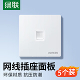 绿联网线网口网络面板 通用超五/六/七类模块加厚86型面板 适用电话电脑房间网络插座 单口5个装 80181