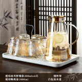 DELISOGA冰川纹玻璃杯家用水杯套装女高颜值加厚网红大口茶杯酒杯水壶杯子 琥珀-矮款1壶6杯+架盘300ml6只