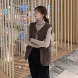 盛赛熙仿羊羔毛马甲背心女皮毛一体外搭2023秋冬新款洋气潮流时尚马夹外 咖啡色【拉链羊羔绒马甲】 5XL【建议125-145斤】