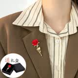 捷懿轻奢时尚女胸针高档胸花领扣西服配饰男西装枫叶胸章胸扣徽章胸花 【红色流苏玫瑰花+礼盒】5.8*2.1
