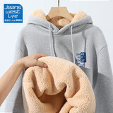 JEANSWEST LIFE真维斯羊羔绒男士卫衣秋冬带帽款加绒加厚保暖学生套头冬装上衣潮