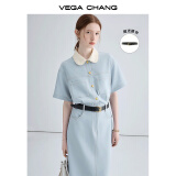 VEGA CHANG法式茶歇连衣裙女2025夏季新款高级感气质小个子显瘦赫本风长裙子 baby蓝（长款升级版） XL