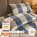 艾薇牛奶绒珊瑚绒枕头套一对枕芯套冬季保暖枕套 色彩格-蓝 48*74cm