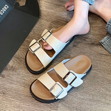 柯思娜妮软底凉拖鞋女夏季2025夏新款半拖鞋牛皮厚底松糕女士拖鞋女外穿 白色 36