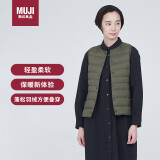 无印良品（MUJI）女式 便携式 无领马甲 羽绒背心 羽绒服 烟熏绿色3A L 