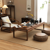 临谷日式榻榻米矮茶桌新中式实木茶几茶桌茶台烧水壶一体桌茶桌椅组合 藤编坐凳