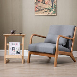 阿拉蕾 单人沙发椅 北欧实木现代简约布艺休闲小户型咖啡厅酒店家具椅子 浅灰棉麻【原木色木架】可拆洗