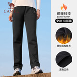 骆驼（CAMEL）加绒运动裤女宽松休闲直筒针织长裤 J23CAVL6057 幻影黑 XXL