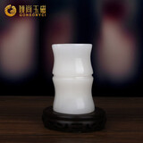 倾尚玉磁（QONSONYCI）玉石笔筒摆件书房办公室玉雕装饰文房四宝圆筒花器送老师创意礼品 白玉笔筒