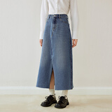 乐町撞色牛仔长裙女20设计感撞边随性斜开叉半身裙 牛仔蓝（现货） XS