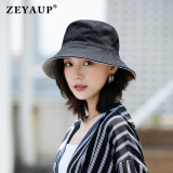 ZEYAUP渔夫帽女春秋季遮阳帽子女双面韩版潮百搭小沿防晒太阳帽 黑色+米色 M(55-57cm)有防风绳