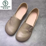 啄木鸟真皮平底女单鞋2025春秋季休闲牛筋软底软皮妈妈鞋防滑舒适女鞋 驼色/标准码数 38