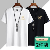 雾卡【2件装】t恤男短袖圆领棉大码宽松印花男t恤夏天半截打底t衫 套餐6:金M白+金鹰黑 L (115-130斤内)