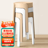 景彩凳子家用塑料凳子客厅加厚圆凳餐凳可叠放板凳高凳DZ528 加厚防滑【四把装】-两白两咖