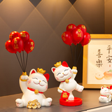 赟娅创意幸运气球招财猫摆件客厅玄关喜庆中式装饰品结婚新居乔迁礼物 气球招财猫一对【坐姿+站姿】