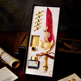 宜甜羽毛笔礼盒哈利波特风格周边钢笔文具套装初中送老师同学生日礼物女成人礼 酒红色羽毛笔-机械之心8件套【升级礼盒装】