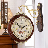 汉时（Hense）双面挂钟欧式现代田园客厅时钟创意时尚挂表中式简约石英钟HDS01 木色中号