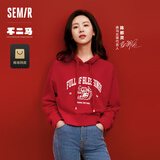 森马[陈都灵同款]卫衣女短款福龙印花红色短外套101124116005