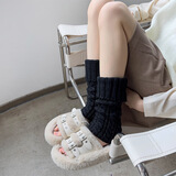 依启硕针织袜套女秋冬时尚毛线保暖腿套护脚踝韩版宽松堆堆袜 麻花黑色