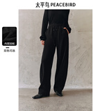 太平鸟女装休闲裤高腰加绒香蕉裤休闲冬季保暖加厚 黑色 S