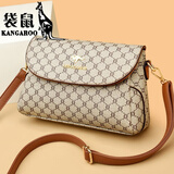 袋鼠（KANGAROO）端午节真皮老花时尚妈妈包25七夕简约大气中年女士斜挎包软皮包 小双C 收藏送精品卡包