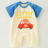 班得（BONGDR）婴儿纯棉短袖连体衣夏季新款宝宝衣服新生儿男女纯棉哈衣爬爬服 蓝色小汽车 66cm （适合2-6个月/10-14斤）