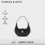 CHARLES&KEITH三角扣新月包腋下包单肩包包女包生日礼物女CK2-50271205 Noir黑色 S