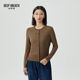 深呼吸DEEP BREATH女装简约百搭薄款圆领长袖冰丝针织开衫女A400473 咖 M (3码)