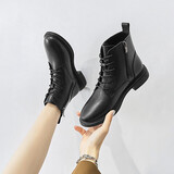 ZHR马丁靴女平底加绒细绑带单靴时尚百搭英伦风经典休闲短靴子女 BA05A 黑色（加绒） 40