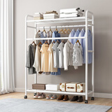 密林挂衣架落地卧室家用双杆置物衣帽架挂衣架子100长顶棚上下置物-白