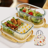 创得耐热玻璃保鲜盒上班族微波炉饭盒分隔碗便当盒奶黄3隔1000+800+包