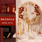 美璃红色新娘团扇结婚秀禾服扇子双面成品手工diy材料包古风重工喜扇 香槟成品_镶嵌礼盒_木扇架