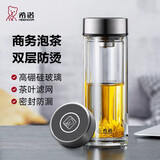 希诺（heenoor）双层玻璃杯男士高档保温车载水杯家用隔热大容量茶杯定制新年送礼 6596-410毫升+较大款 假一罚万