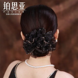 铂思亚大号黑色蓬松发绳女新款花苞头绳高弹力大肠发圈优雅皮筋头花头饰 问蕊