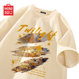 名创优品（MINISO）纯棉短袖t恤男夏季新款休闲圆领男生宽松半袖潮牌体恤 浅米 L
