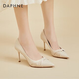 达芙妮高跟鞋女夏季尖头细跟气质单鞋职业工作鞋女鞋子 米色 36