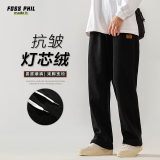 Foss Phil裤子男士春夏季灯芯绒宽松百搭阔腿直筒裤运动休闲裤2818黑M