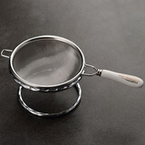 久堂日式不锈钢茶漏茶滤茶叶过滤网手工藤编茶漏茶道茶盘配件茶隔器 白柄小号不锈钢茶漏（加底座）