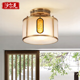 沙尔克（SHAERKE）新中式全铜灯中国风复古阳台走道灯具入户门厅玄关灯圆形小吸顶灯 吸顶式 直径27cm高25cm